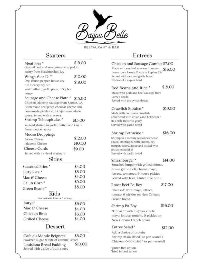 bayou belle menu 1